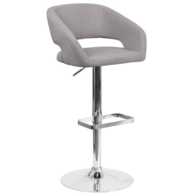 Flash Furniture Gray Fabric Adjustable Height Barstool with Rounded Mid-Back and Chrome Base image number 0