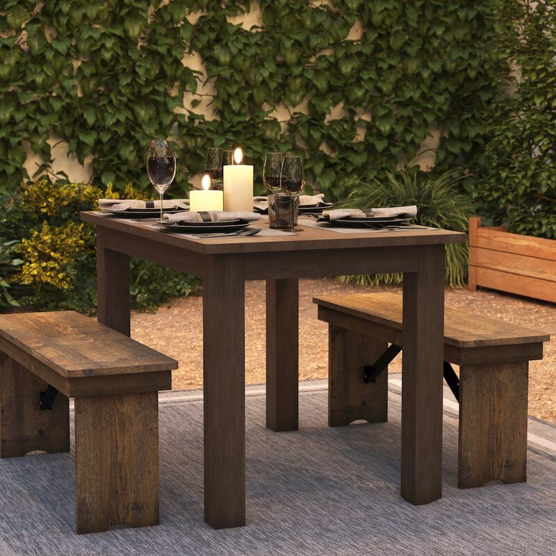 Flash Furniture 46" x 30" Rectangular Antique Rustic Solid Pine Farm Dining Table image number 9
