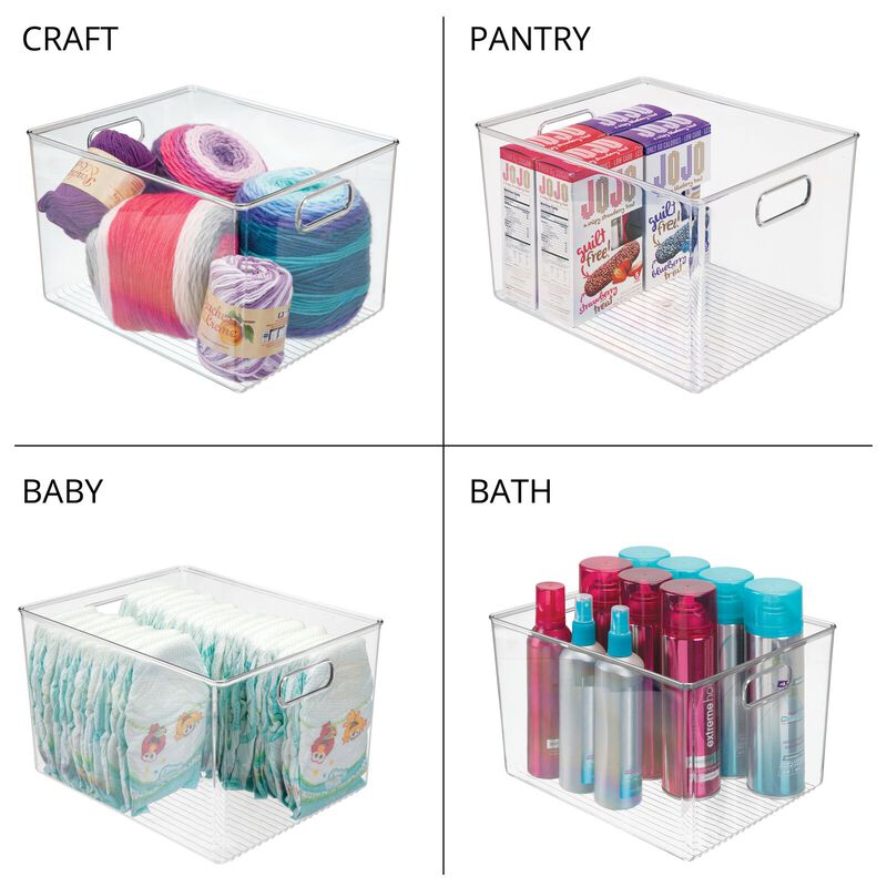 mDesign Plastic Kitchen Pantry Storage Organizer Bin with Handles, 2 Pack, Clear