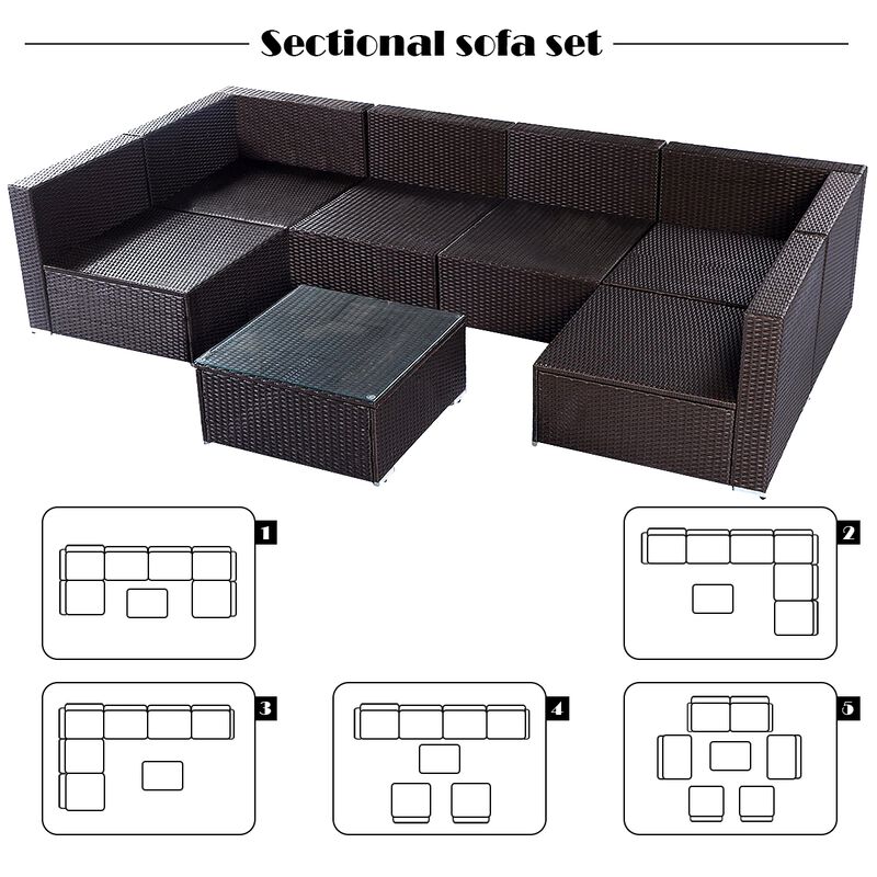 7-Piece Rattan Cushioned Sofa and Table Set, Stylish Outdoor or Indoor Furniture