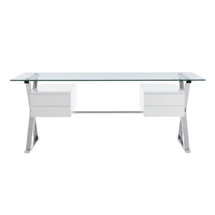 Contemporary 71-Inch Glass Top Office Desk With 4-Piece Set