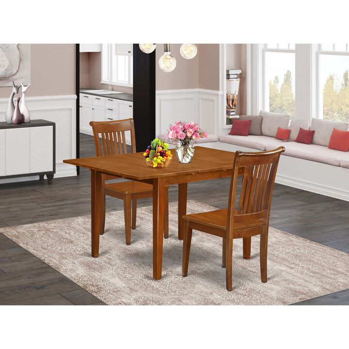 3 Pc Milan with Leaf and 2 hard wood Kitchen Chairs in Saddle Brown
