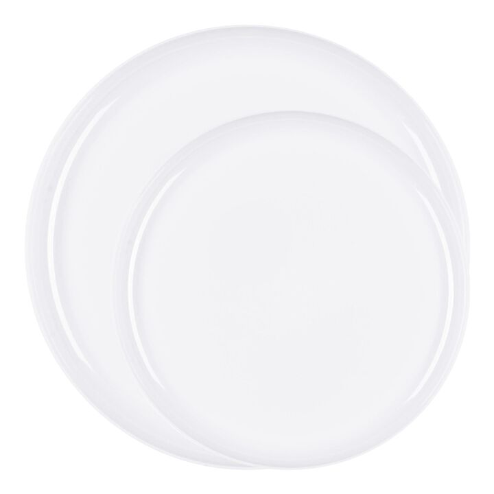 White Flat Round Plastic Dinnerware Value Set (40 Sets)