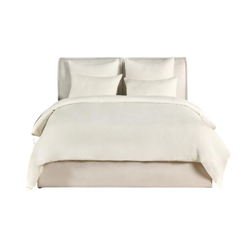 Paula Queen Size Duvet, Ivory Extra Soft Stone Washed Hemp and Cotton - Benzara