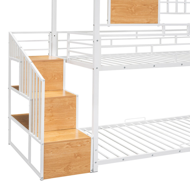 Merax Metal House Bunk Bed with Slide and Storage Stair image number 8