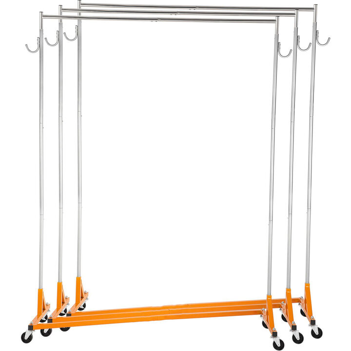 Industrial Z Base Garment Rack Set of 3, Height Adjustable Rolling Clothing Rack with Wheels-Orange