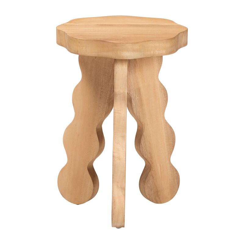 bali & pari Sino Acacia Wood Multipurpose Accent Stool - Sculptural End Table with Wavy Tripod Base for Living Room, Bedroom or Dining Room image number 1