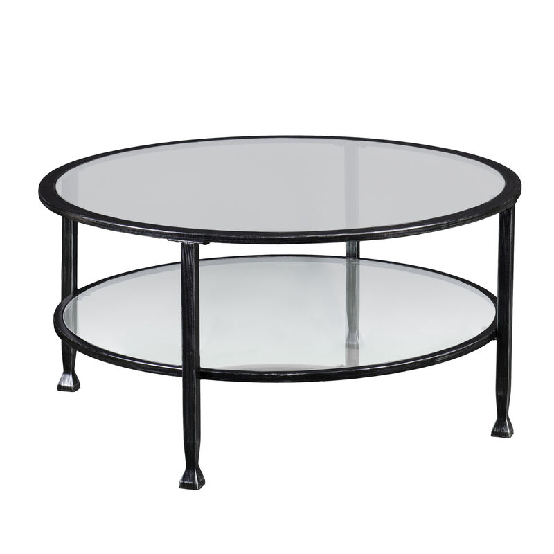 Hivvago 36 Inch Black Glass And Metal Round Coffee Table