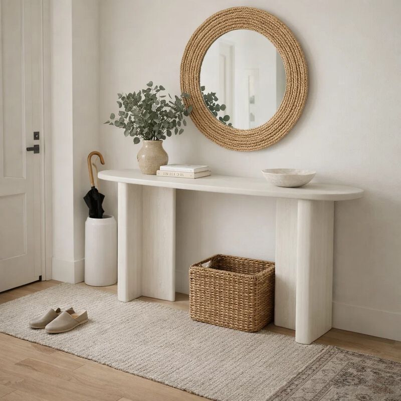 Console Table, White Wood, 63 Inch Rectangular Top with Minimalist Legs image number 1
