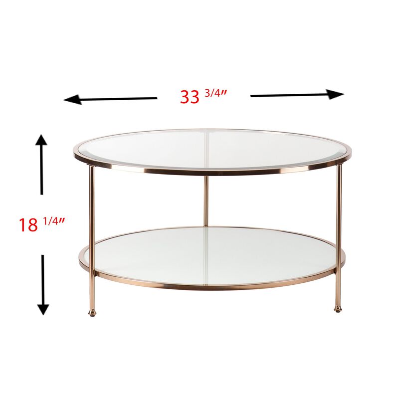 Homezia 34" Gold Glass And Metal Round Coffee Table