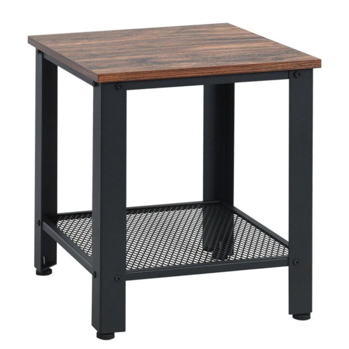 Hivvago 2-Tier Industrial End Table with Storage Shelf for Small Space