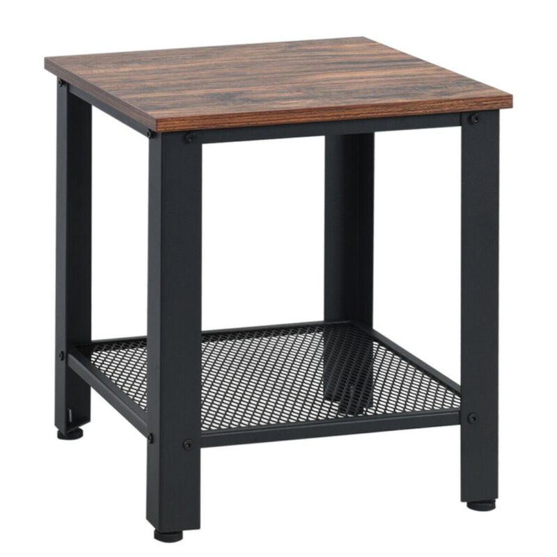 Hivvago 2-Tier Industrial End Table with Storage Shelf for Small Space