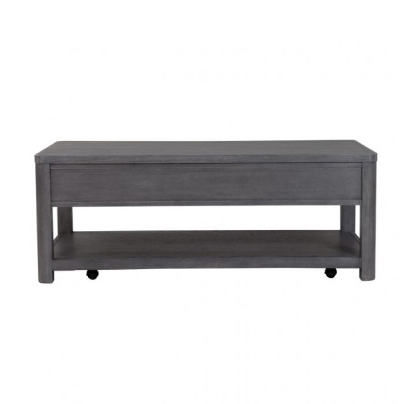 Zoko 48 Inch Coffee Table, Caster Wheels, Drawers, Ash Gray Rubberwood