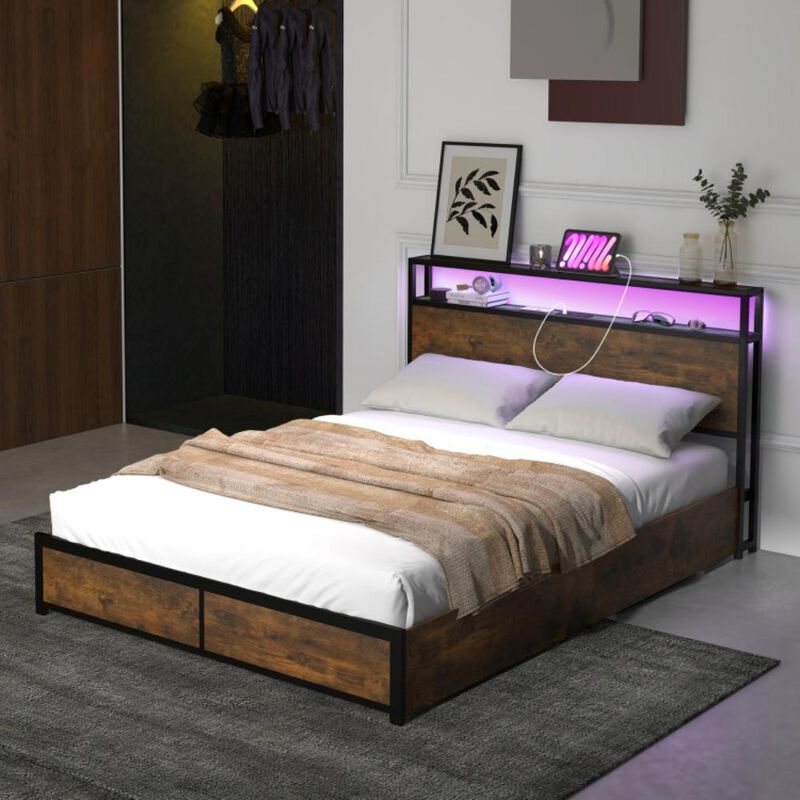 Hivvago Bed Frame with Smart LED Lights and Storage Drawers
