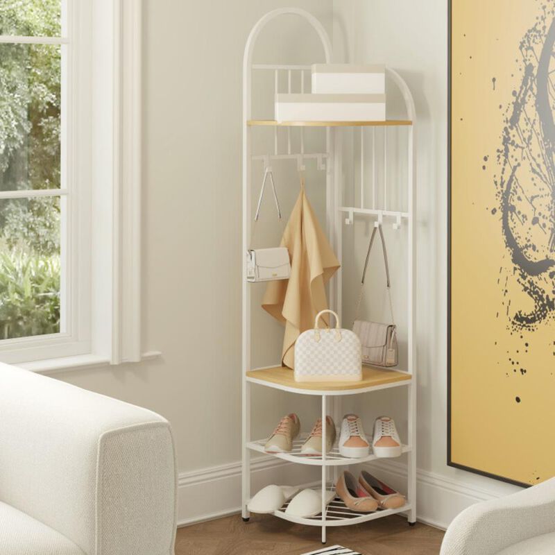 Hivvago 4-Tier Coat Rack Corner Hall Tree with Shoe Storage Bench