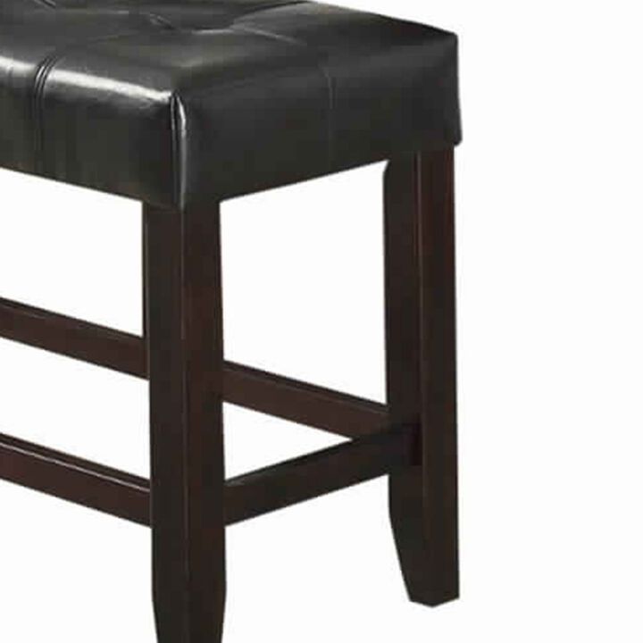Wood Based High Bench With Tufted Seat Black and Brown- Benzara