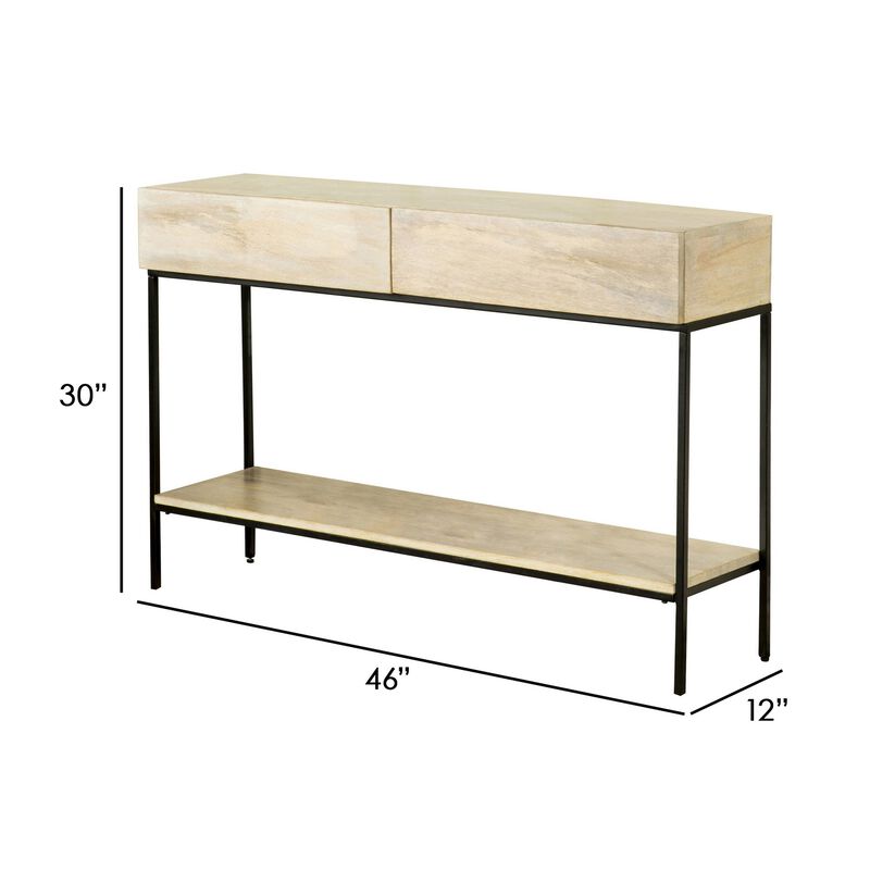 46 Inch 2 Drawer Console Table with Open Shelf, Sleek Straight Legs, Black