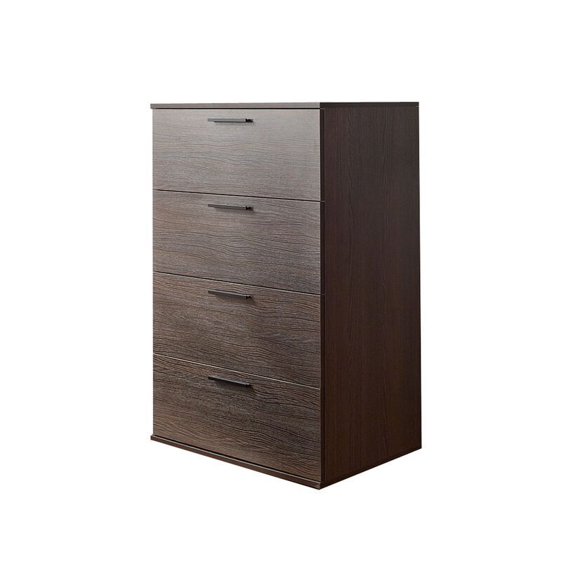 Levy Tall Dresser Chest, 4 Jumbo Drawers, Farmhouse Dark Brown Wood Finish