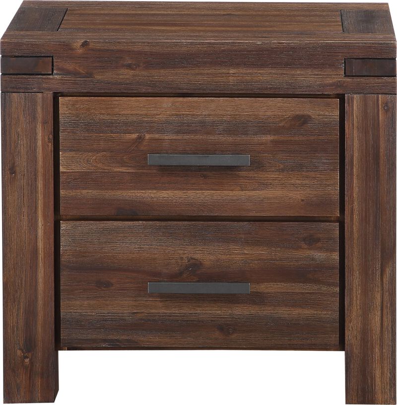 Meadow Two Drawer Solid Wood Nightstand in Brick Brown