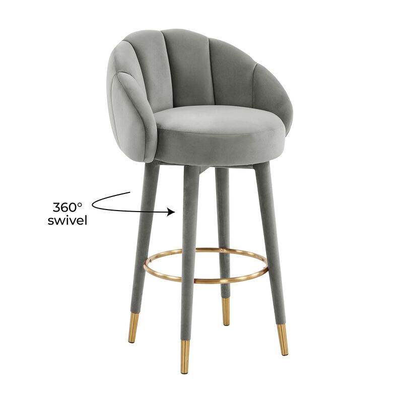 Tov Furniture Myla Tufted Upholstered Velvet Swivel Bar Stool (Light Grey) image number 5