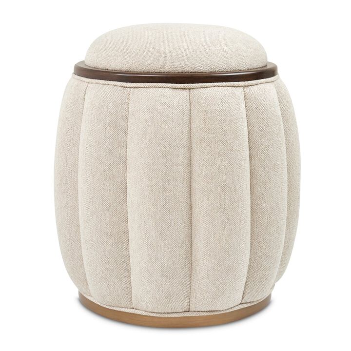 Michael Amini Camellia Field Round Bench - Linen/Warm Pecan