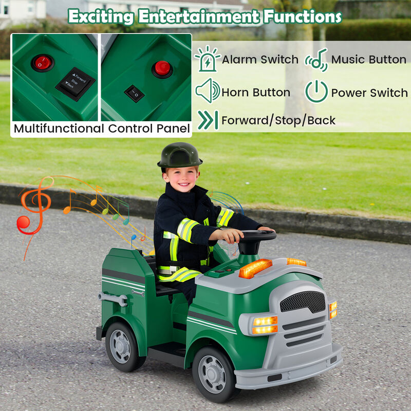 12V Kids Ride-On Fire Truck with Shovel, Wrench and Toy Accessories image number 6