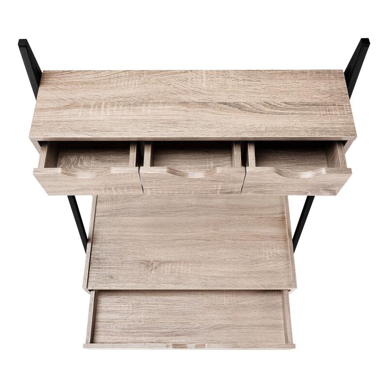 Computer Desk, Home Office, Laptop, Leaning, Storage Drawers, 32L, Work, Brown