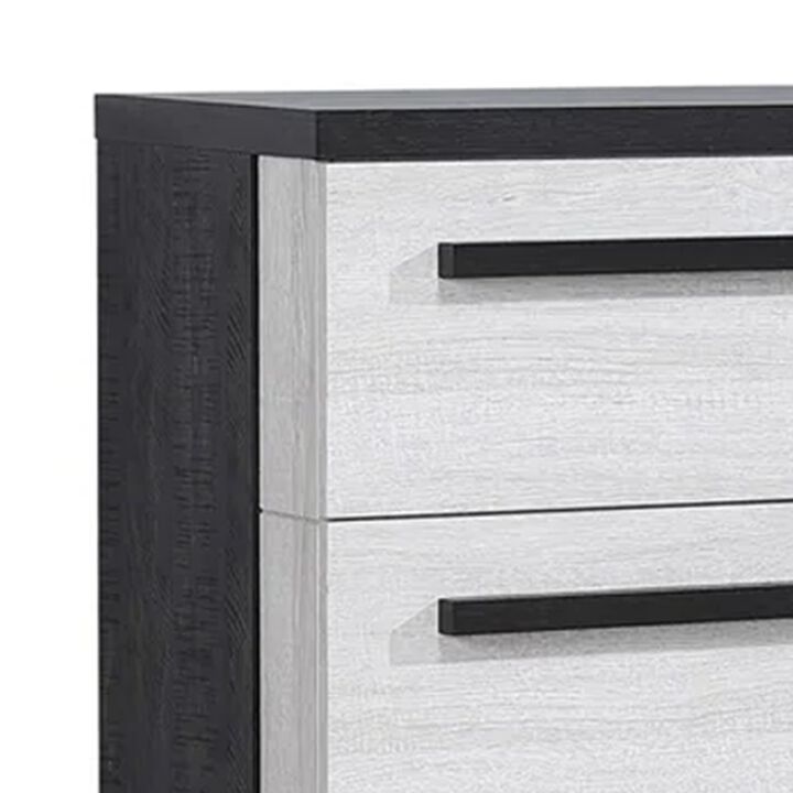 Ruthe Tall Dresser Chest with 4 Drawers, Ebony Black, White Wood