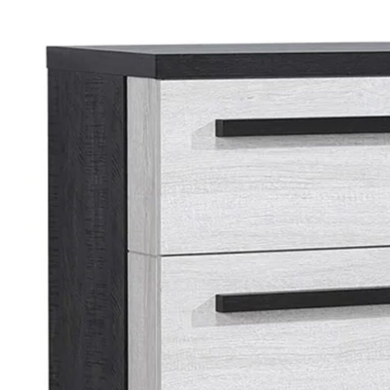 Ruthe Tall Dresser Chest with 4 Drawers, Ebony Black, White Wood