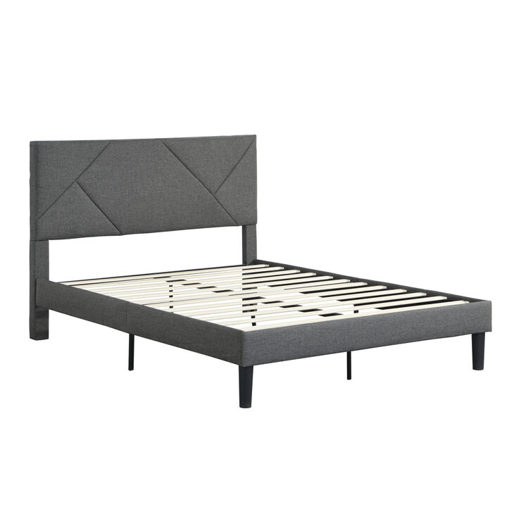 Full Size Upholstered Platform Bed Frame with Headboard, Strong Wood Slat Support, Mattress Foundation, No Box Spring Needed, Easy Assembly, Gray