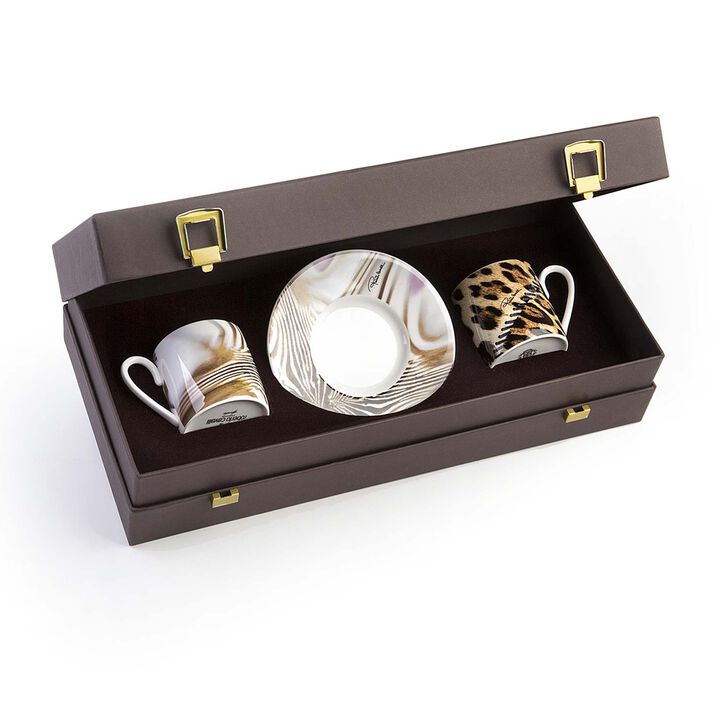 Coffee Cup & Saucer AFRICA ZIMBABWE AND DJERBA Set of 2 in Luxury Box  diam. 2.3", H 2.5", Cap. 4 oz, Saucer diam. 4.75"