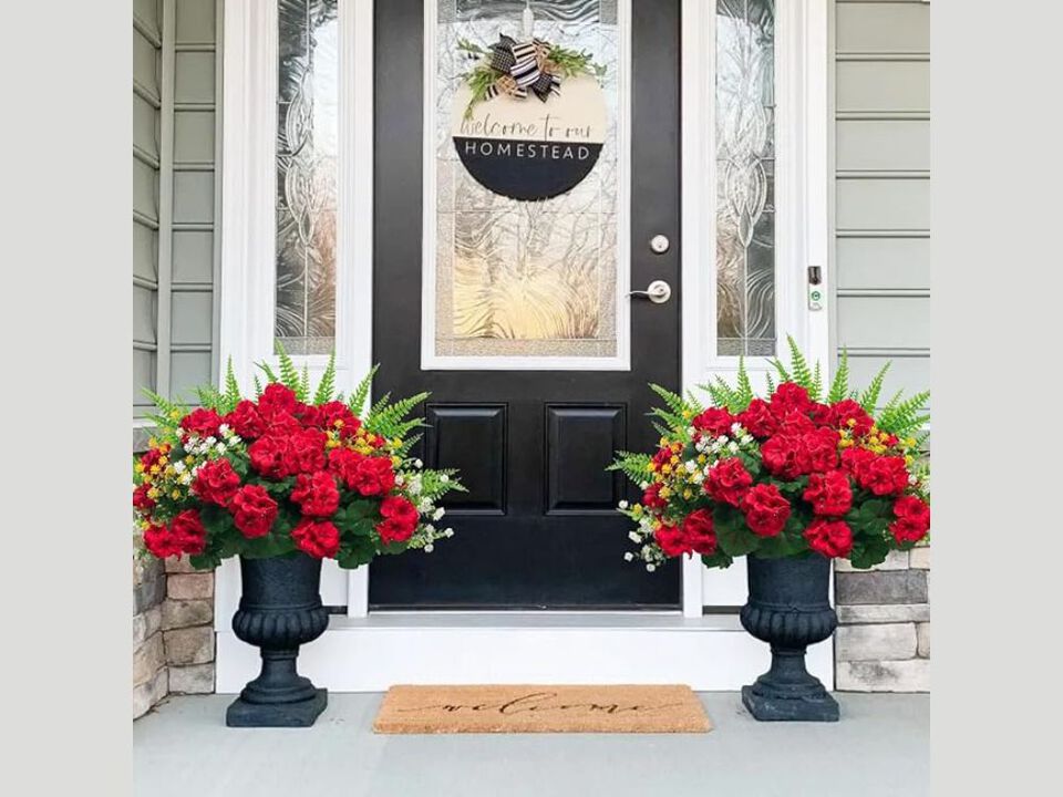 12 Bundle Red Artificial Outdoor Plants UV Resistant Garden Porch Decor