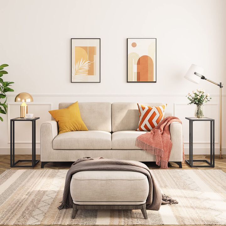 HOOBRO C Shaped End Table Set of 2, Tempered Glass Snack Side Table with Metal Frame, TV Tray Table for Small Space, Sofa Couch