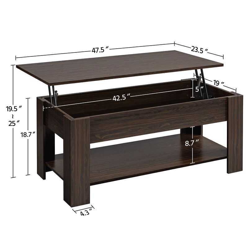 Yaheetech Lift Top Coffee Table with Hidden Compartment and Storage Shelf, Rising Tabletop Dining Table for Living Room Receptio