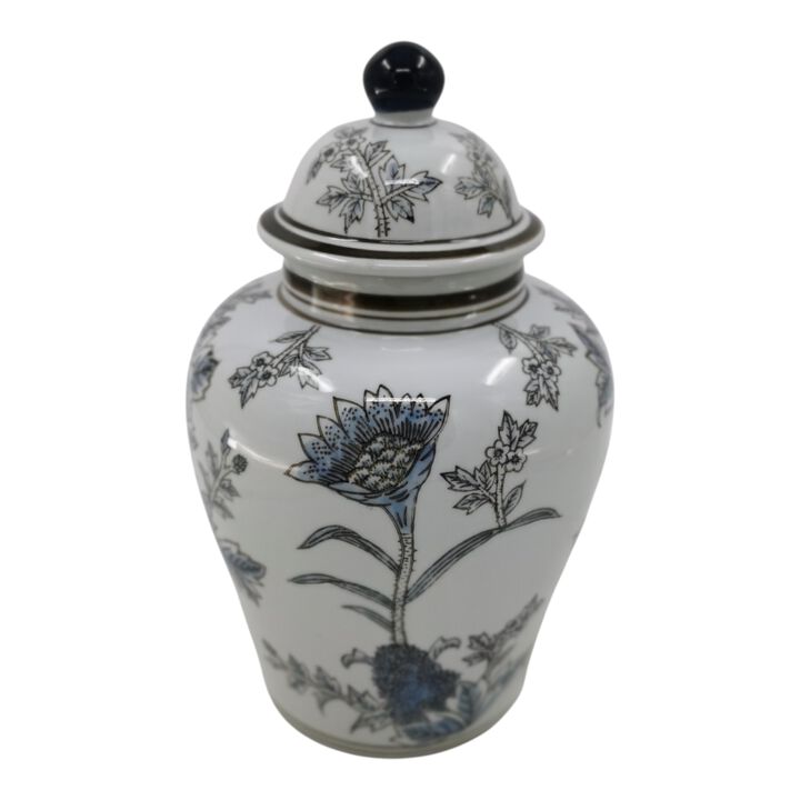 Floral Temple Jar, Brown/Blue