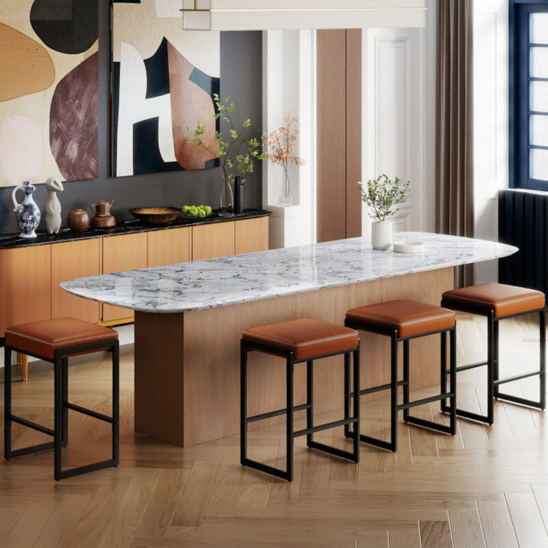 Counter Height Bar Stools Set of 2 with Faux Leather Upholstery Seat image number 4