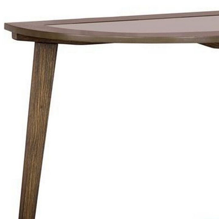 30 Inch Semicircular Wooden Sofa Table with Glass Top, Brown-Benzara