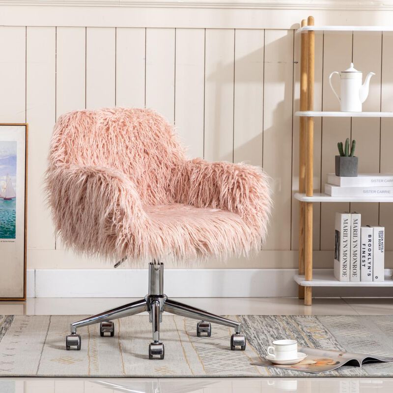 Modern Home Office Chair, Fluffy Vanity Chair for Girls &ndash; Comfortable & Stylish Makeup Chair