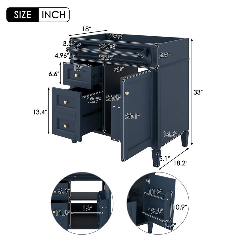 30" Freestanding Bathroom Vanity Without Top Sink image number 2