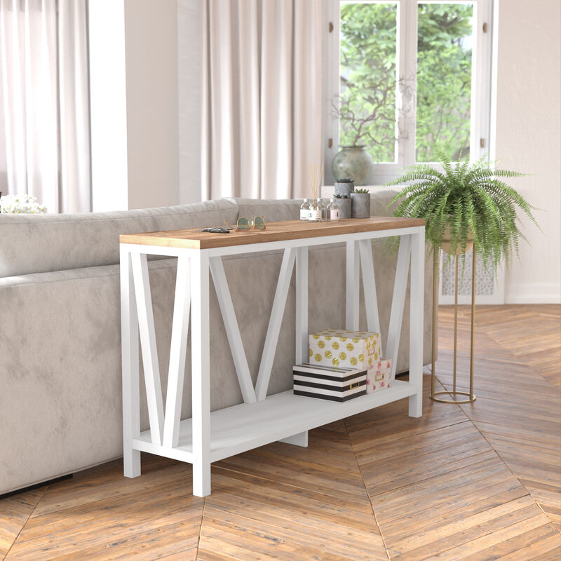 Warm Oak/Marble Entry Table