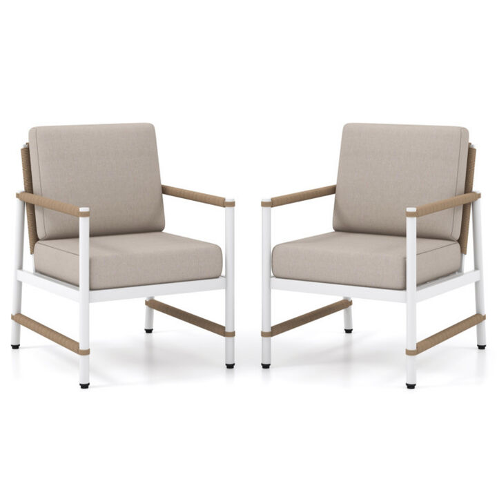 2 Packs Patio Aluminum Sofa with Wicker Backrest and Armrests