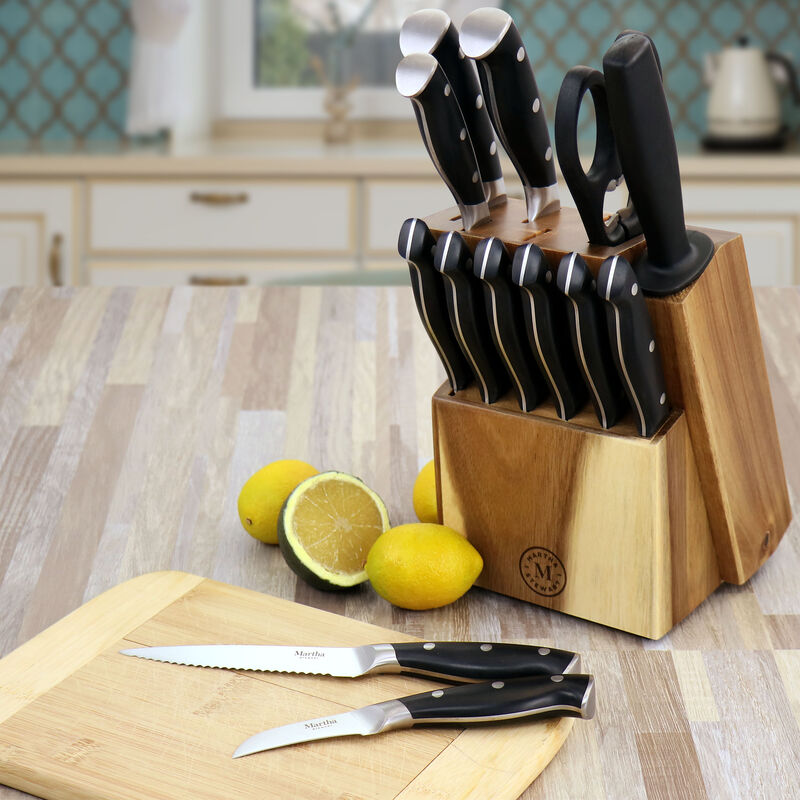 Martha Stewart Stainless Steel 14 Piece Cutlery and Knife Block Set in Black