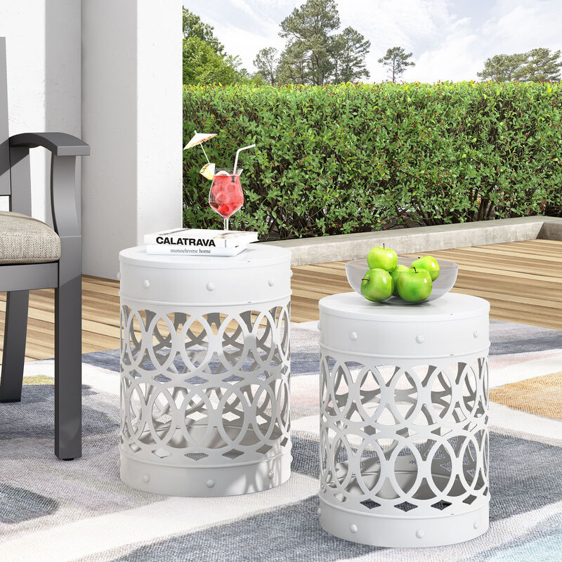 Merax Set of 2 Nesting Cylindrical Side Tables with Iron Cutout Frame image number 1