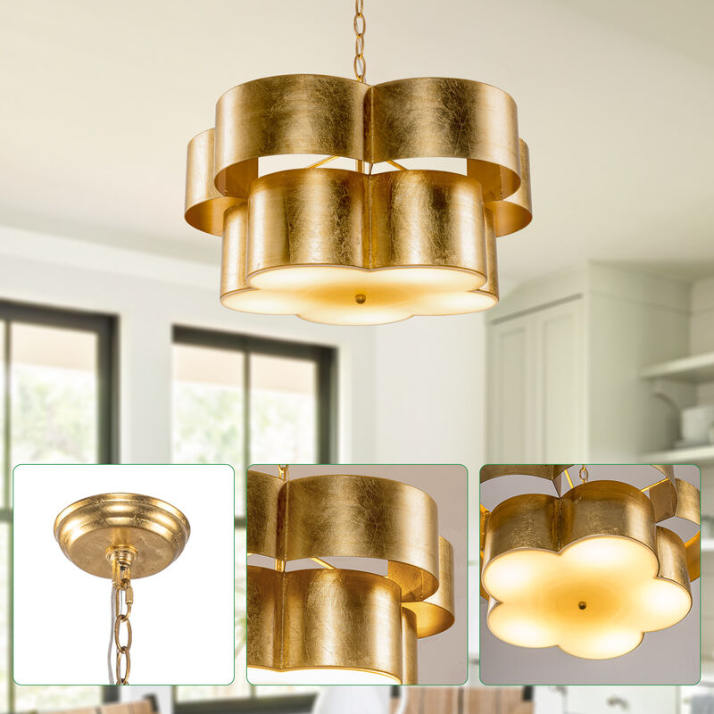 19.7 in. 5-Light 2-Tier Antique Gold Drum Flower Chandelier