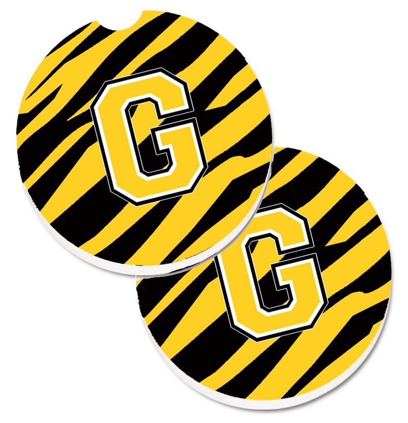Caroline's Treasures Monogram Initial G Tiger Stripe - black Gold Set of 2 Cup Holder Car Coasters CJ1026-GCARC, 2.56, Multicolor