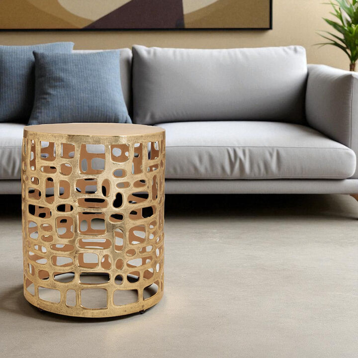 Round Metal Accent Table with Abstract Cut-Out Base for Modern Living Room Decor