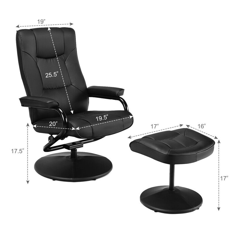 360&deg; PVC Leather Swivel Recliner Chair with Ottoman image number 4
