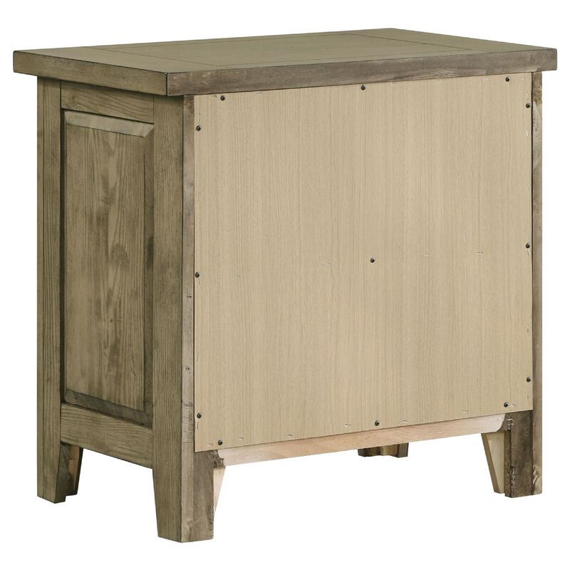 Hazel Nightstand, 2 Drawers, Antique Nickel Knobs, Oak Brown Wood 25 Inch image number 3