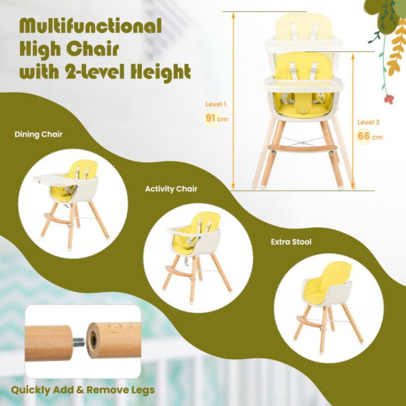 Hivvago 3-in-1 Convertible Wooden High Chair with Cushion