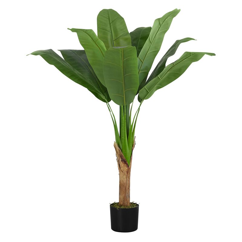 Monarch Specialties I 9567 - Artificial Plant, 43" Tall, Banana Tree, Indoor, Faux, Fake, Floor, Greenery, Potted, Real Touch, Decorative, Green Leaves, Black Pot